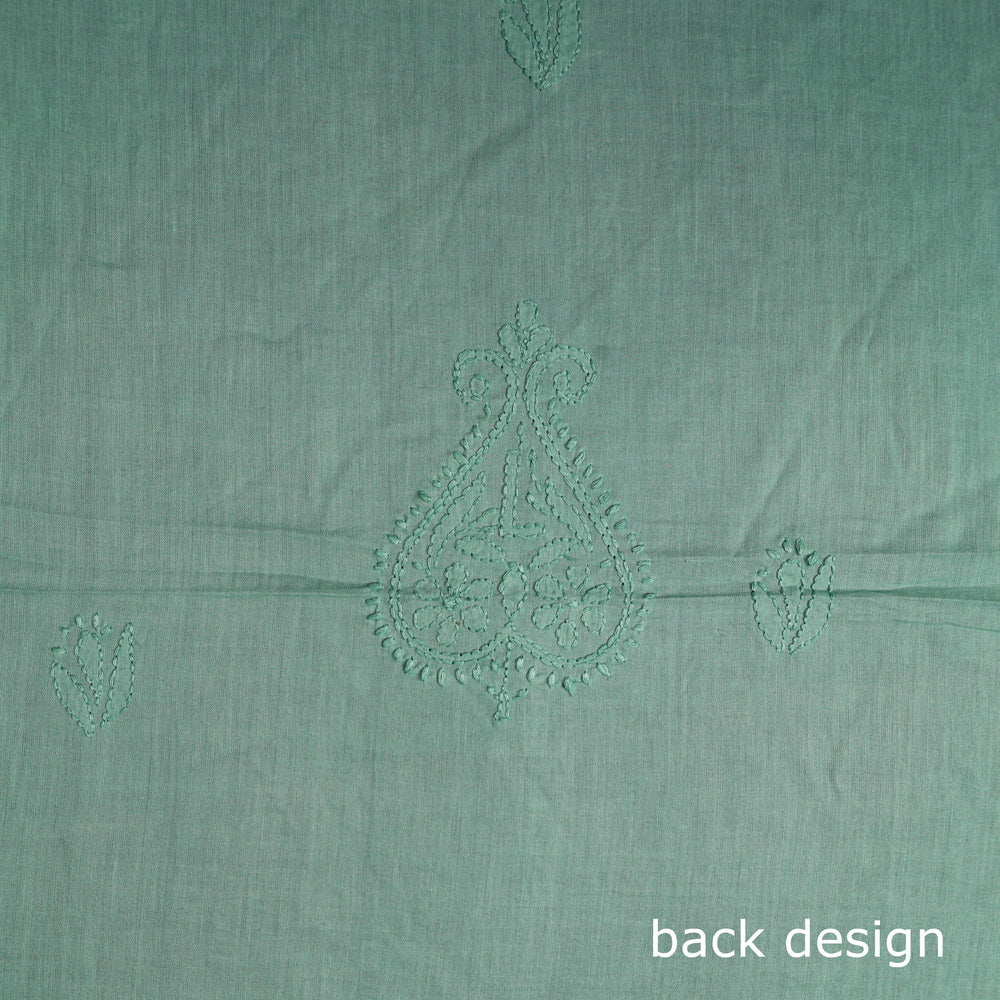 Green - Hand Embroidery Mul Cotton Chikankari Kurta Material - (3.1m) 64