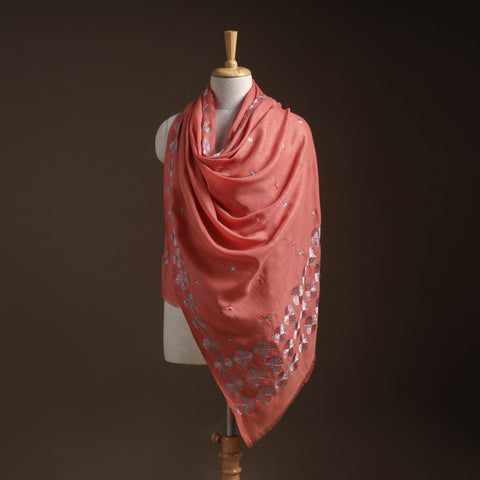 Pink - phulkari hand embroidered wool shawl 16 - handcrafted