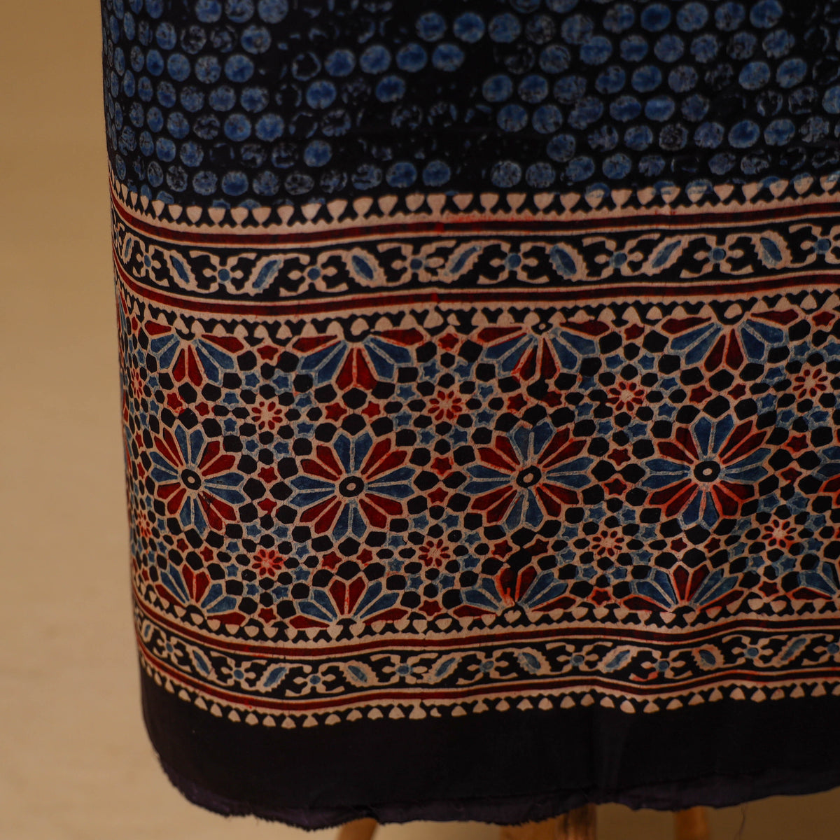 Ajrakh Hand Block Print Natural Dyed Modal Silk Unstitched Dress Material: Kurta with Dupatta 22