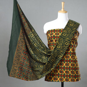 3pc Ajrakh Block Printed Natural Dyed Cotton Suit Material Set 17