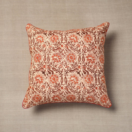 Kalamkari Block Printed Cotton Cushion Cover (16 x 16 in)