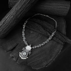 Light grey - saanjh bela peacock oxidised necklace set