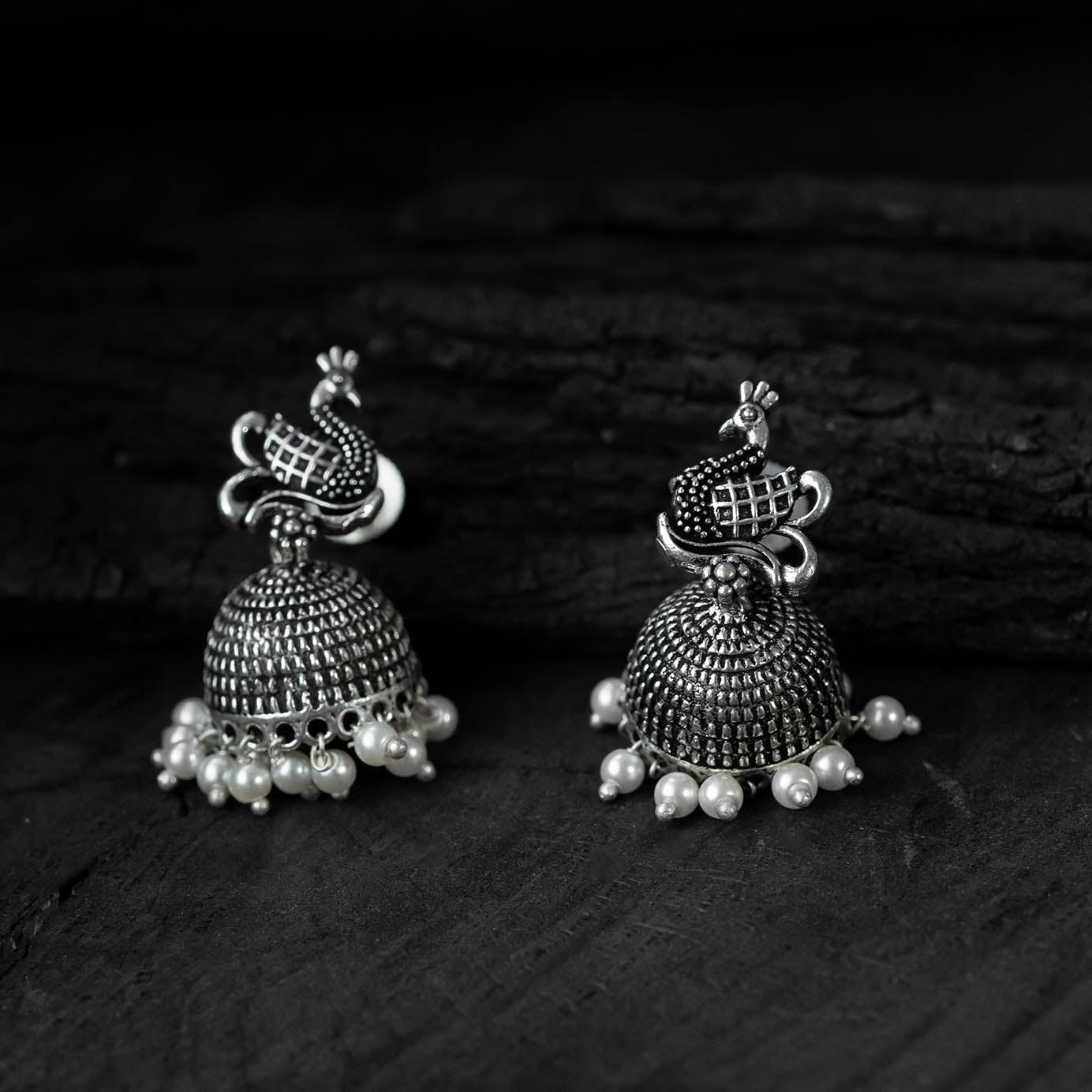 Light grey - saanjh bela peacock oxidised necklace set