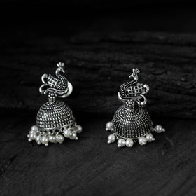 Light grey - saanjh bela peacock oxidised necklace set