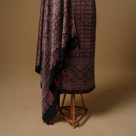 Ajrakh Hand Block Print Natural Dyed Modal Silk Unstitched Dress Material: Kurta with Dupatta 20