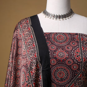 Ajrakh Hand Block Print Natural Dyed Modal Silk Unstitched Dress Material: Kurta with Dupatta 20