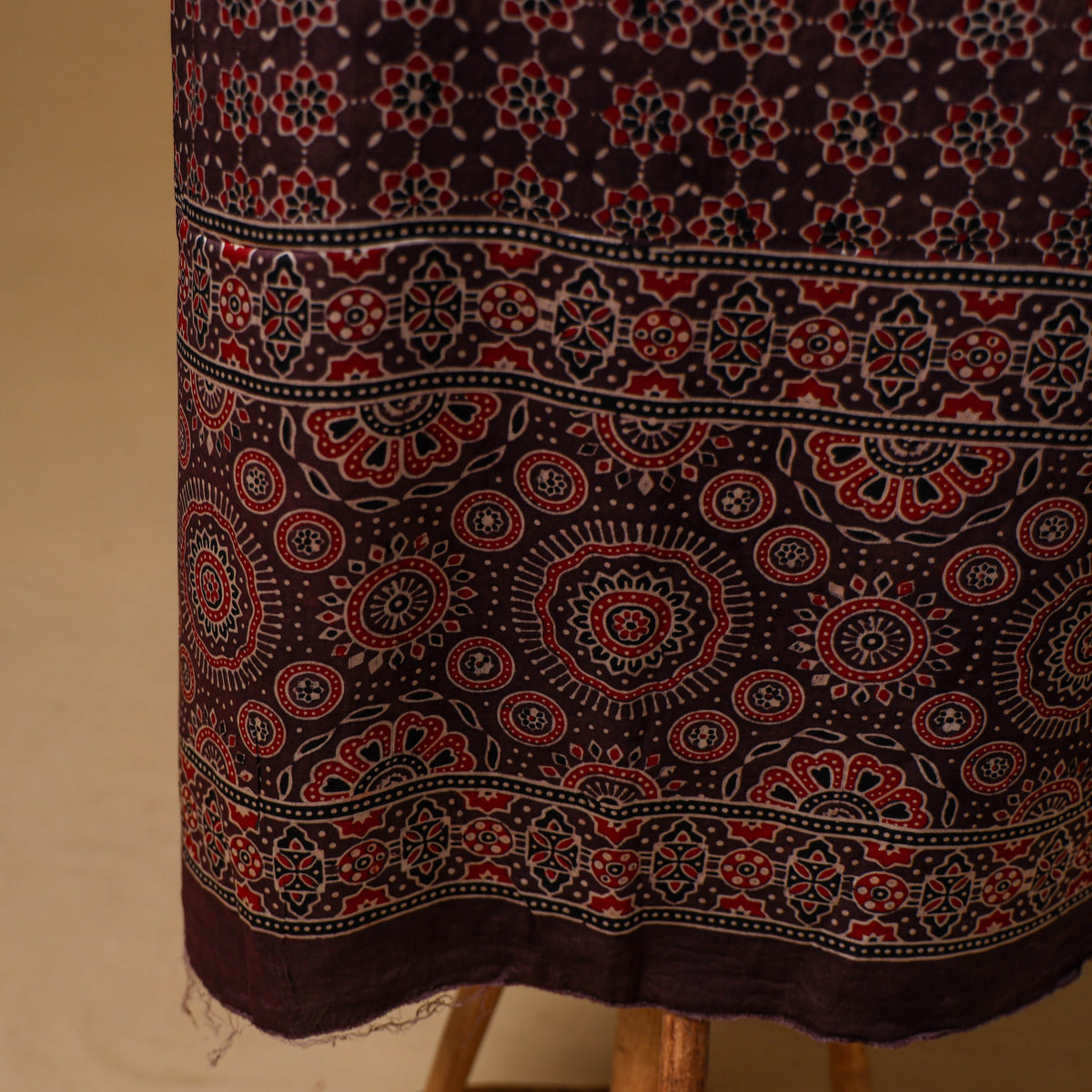Ajrakh Hand Block Print Natural Dyed Modal Silk Unstitched Dress Material: Kurta with Dupatta 20