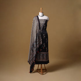 Ajrakh Hand Block Print Natural Dyed Modal Silk Unstitched Dress Material: Kurta with Dupatta 21