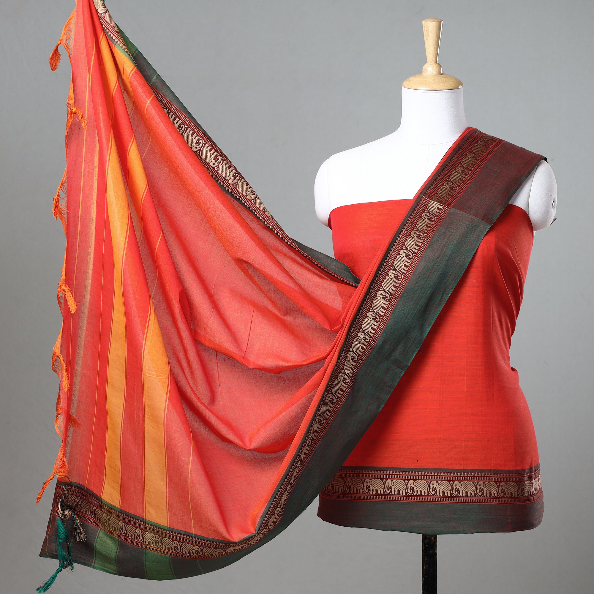 premium South cotton handloom kurti with temple border on yoke and sle –  Ziperkart