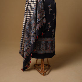 Ajrakh Hand Block Print Natural Dyed Modal Silk Unstitched Dress Material: Kurta with Dupatta 21