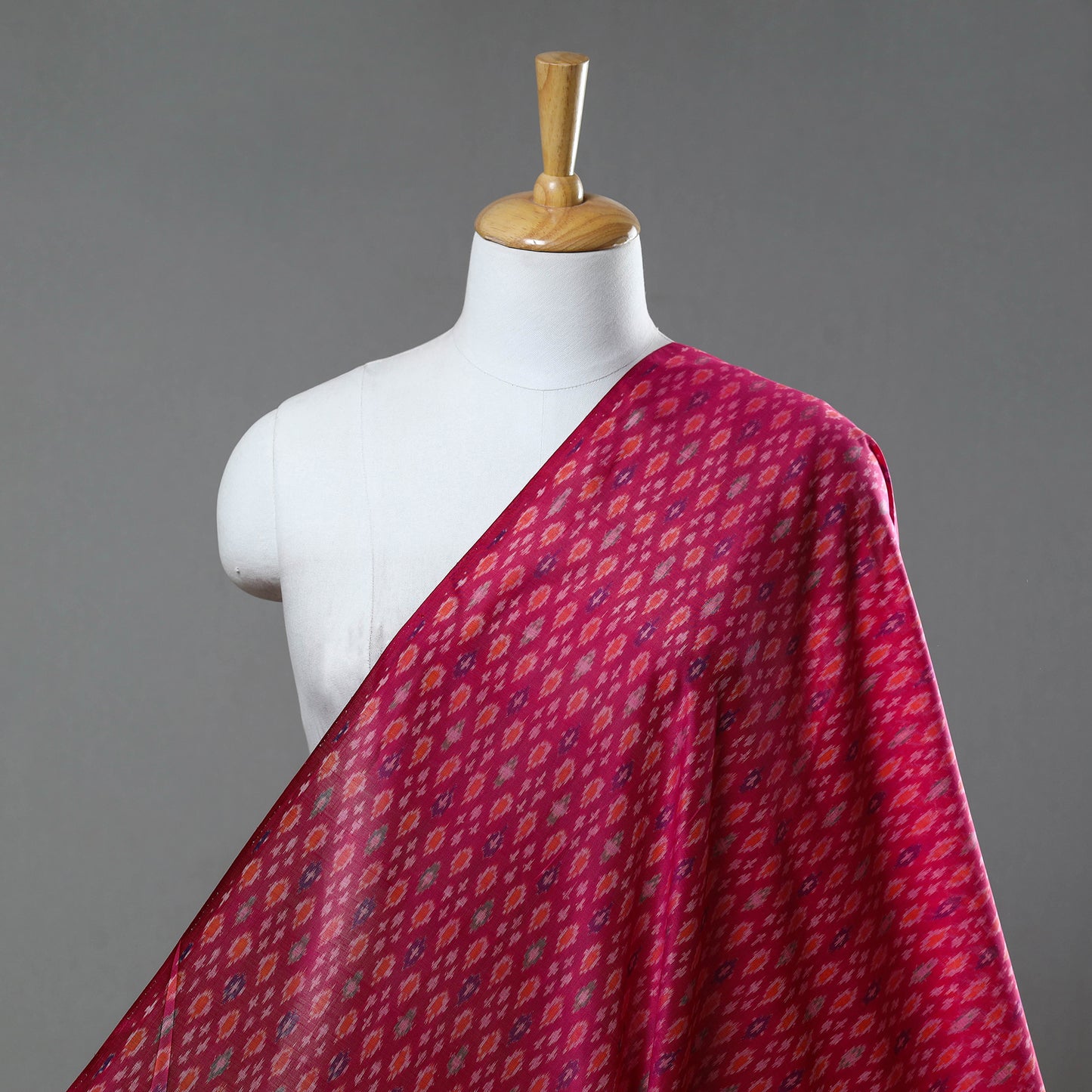 Pink - Pure Sico Silk Cotton Handwoven Pochampally Ikat Fabric 15