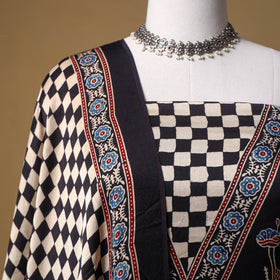 Ajrakh Hand Block Print Natural Dyed Modal Silk Unstitched Dress Material: Kurta with Dupatta 21