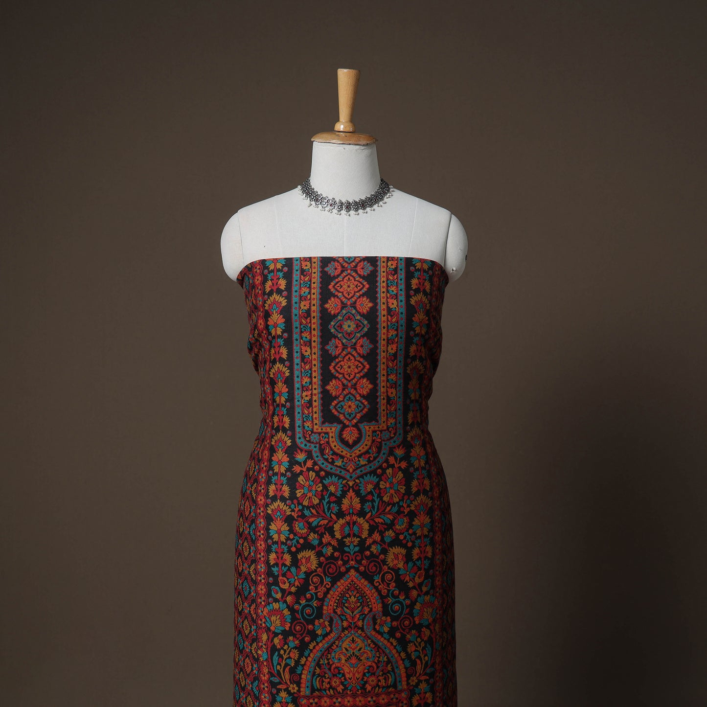 Black - Woolen Digital Print Unstitched Dress Material: Kurta & Bottom 47