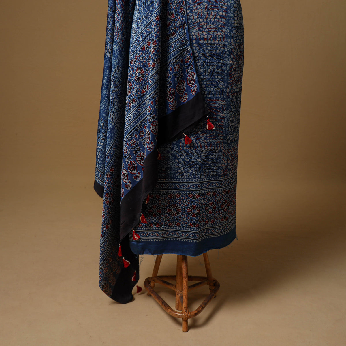 Ajrakh Hand Block Print Natural Dyed Modal Silk Unstitched Dress Material: Kurta with Dupatta 23
