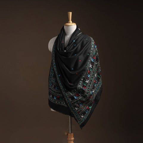 Black - phulkari hand embroidered wool shawl 19