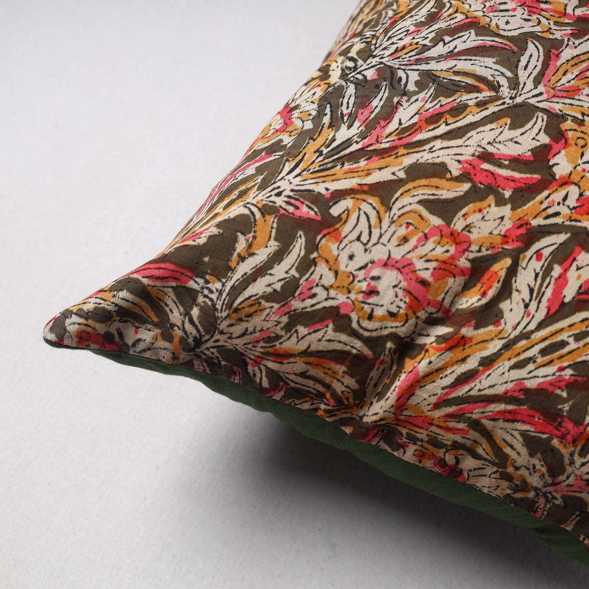 Kalamkari Print Chanderi Silk Cushion Cover (16 x 16 in) 33