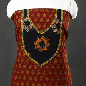 Red - bagh cotton unstitched kurta material with patchwork