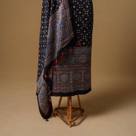 Ajrakh Hand Block Print Natural Dyed Modal Silk Unstitched Dress Material: Kurta with Dupatta 24