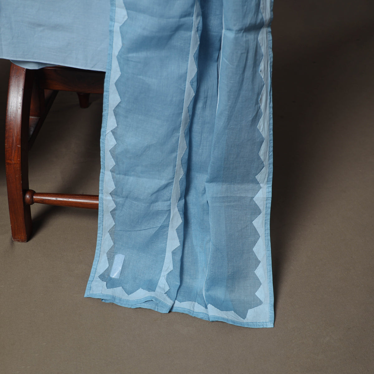 Blue - Barmer Applique Cutwork Cotton 3pc Unstitched Dress Material Suit Set 12