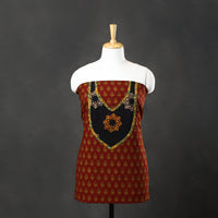 Red - Bagh Print Cotton Kurta Material with Patchwork (3m) 18