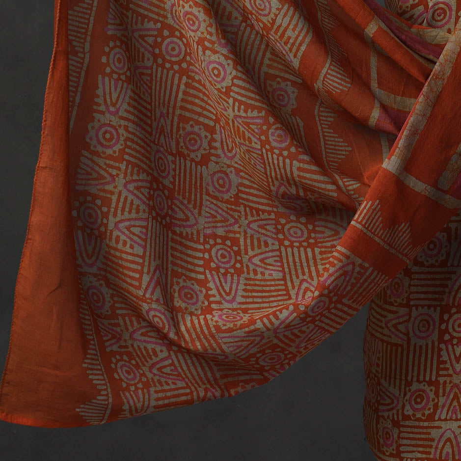 Orange - Kutch Print Cotton 3pc Batik Dress Material 14