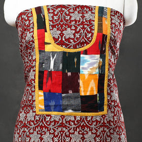 Red - bagh cotton unstitched kurta material with patchwork