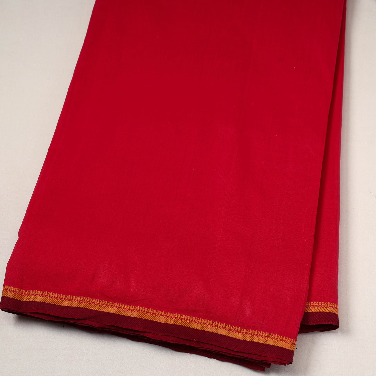 Red - Handloom Mangalagiri Cotton Fabric with Thread Border 03