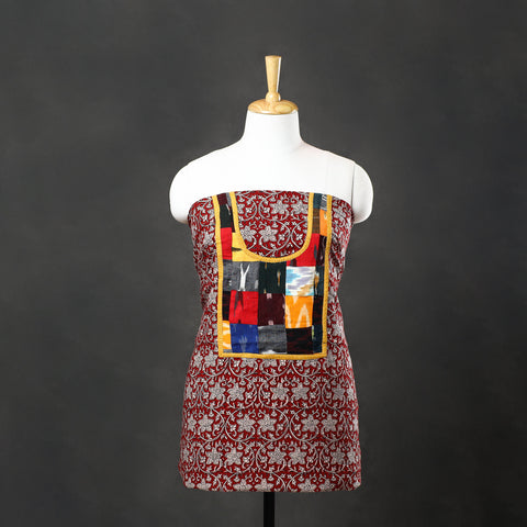 Red - bagh cotton unstitched kurta material with patchwork