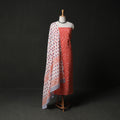 Hand Block Batik Print Cotton 2pc Unstitched Dress Material Kurta Set with Earrings 04