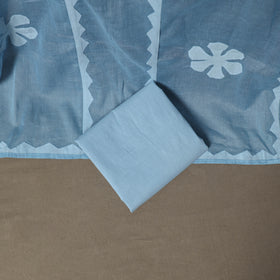 Blue - Barmer Applique Cutwork Cotton 3pc Unstitched Dress Material Suit Set 12