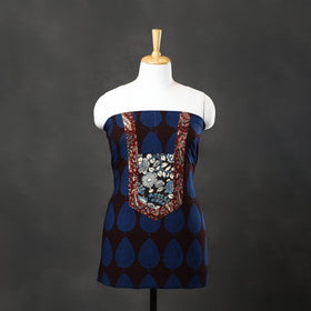 Blue - bagh cotton unstitched kurta material with patchwork