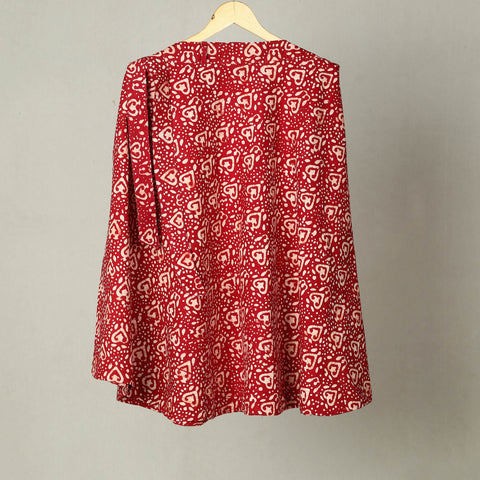 Red - Hand Batik Print Cotton Wrap Around Skirt 29