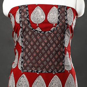 Red - bagh cotton unstitched kurta material with patchwork