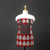 Red - Bagh Print Cotton Kurta Material with Patchwork (3.1m) 14