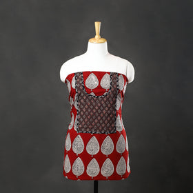 Red - bagh cotton unstitched kurta material with patchwork