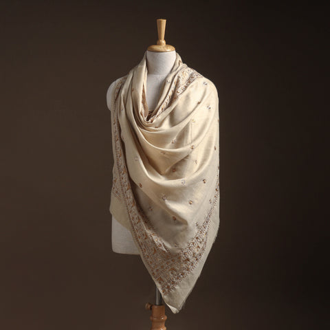 Beige - phulkari hand embroidered wool shawl 20