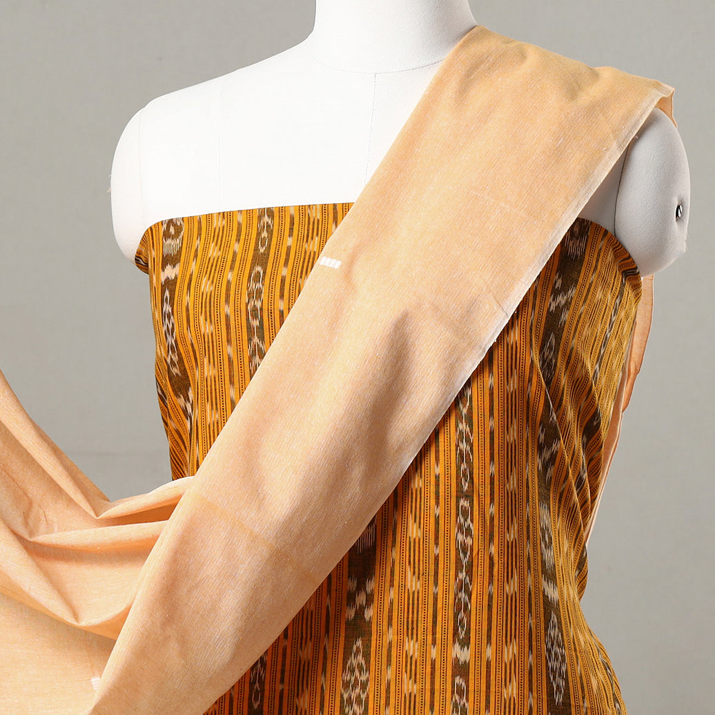 Yellow - 3pc Sambalpuri Ikat Weave Handloom Cotton Suit Material Set 03
