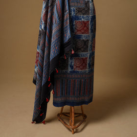 Ajrakh Hand Block Print Natural Dyed Modal Silk Unstitched Dress Material: Kurta with Dupatta 25