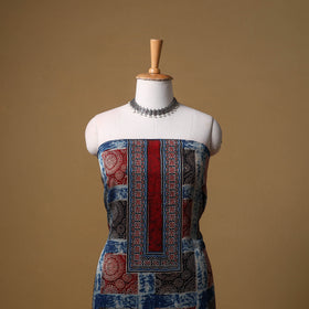 Ajrakh Hand Block Print Natural Dyed Modal Silk Unstitched Dress Material: Kurta with Dupatta 25