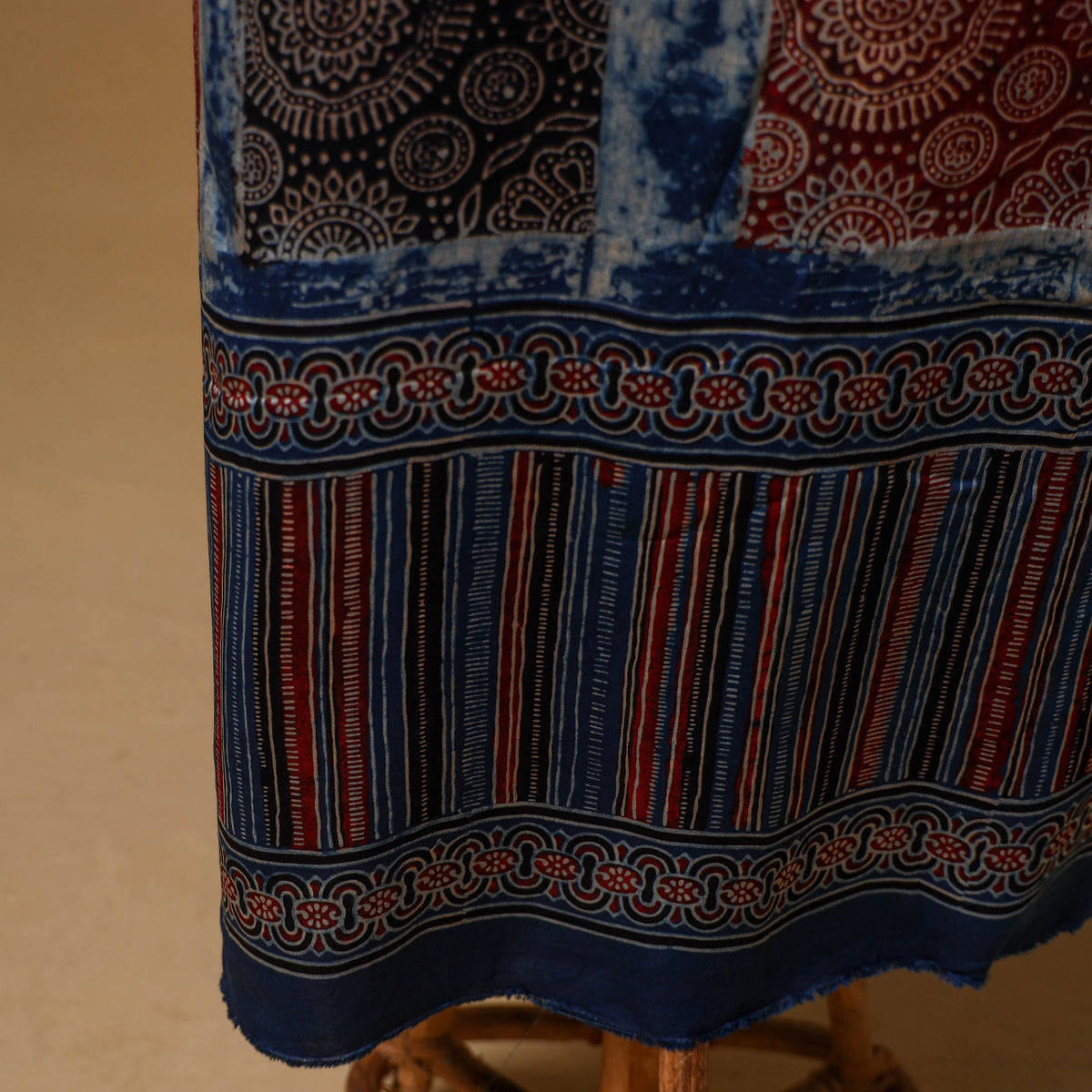Ajrakh Hand Block Print Natural Dyed Modal Silk Unstitched Dress Material: Kurta with Dupatta 25