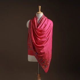 Pink - phulkari hand embroidered wool shawl 21 - handcrafted