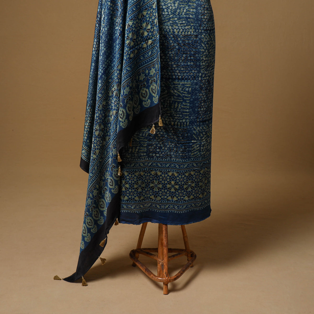 Ajrakh Hand Block Print Natural Dyed Modal Silk Unstitched Dress Material: Kurta with Dupatta 26