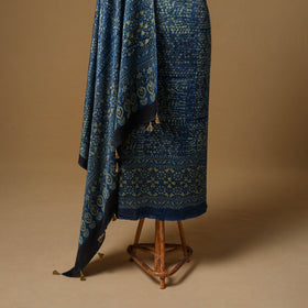 Ajrakh Hand Block Print Natural Dyed Modal Silk Unstitched Dress Material: Kurta with Dupatta 26