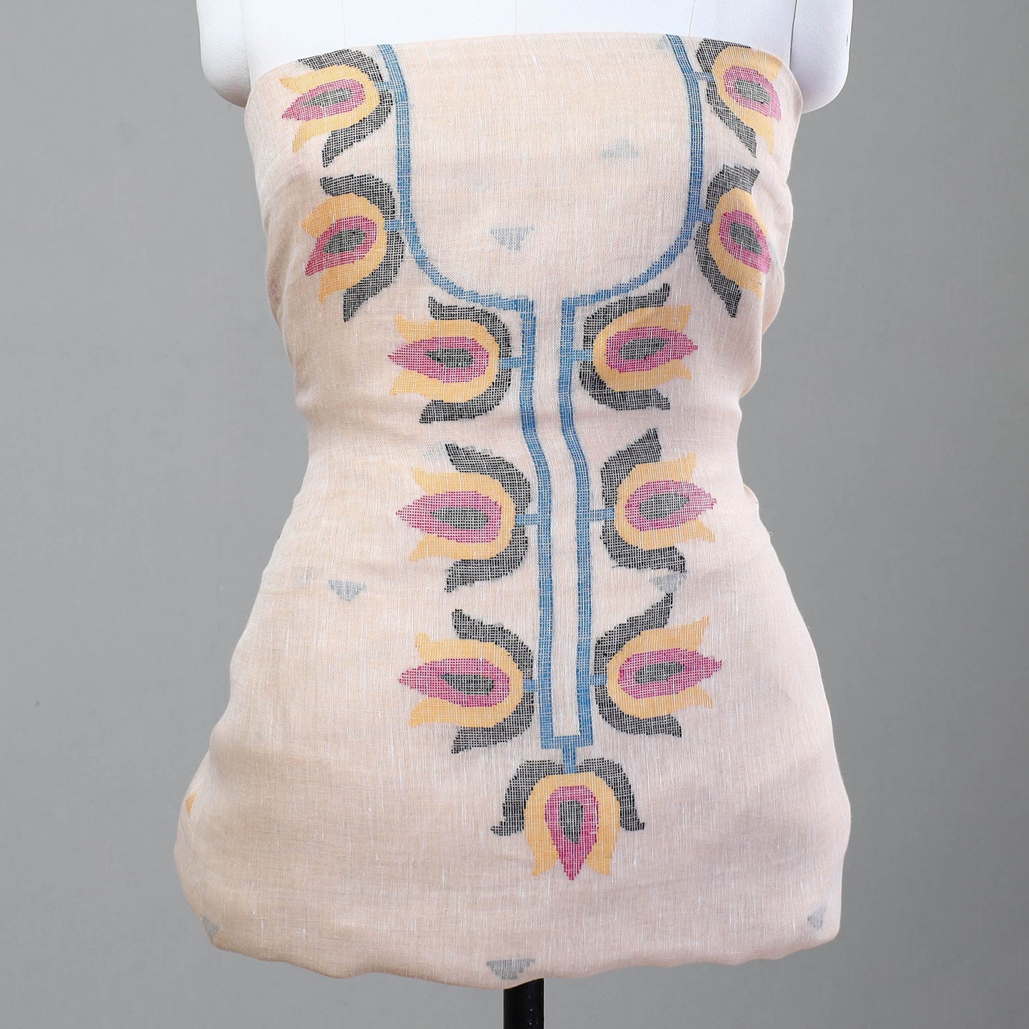 Peach -2pc Phulia Jamdani Weave Handloom Linen Suit Material Set