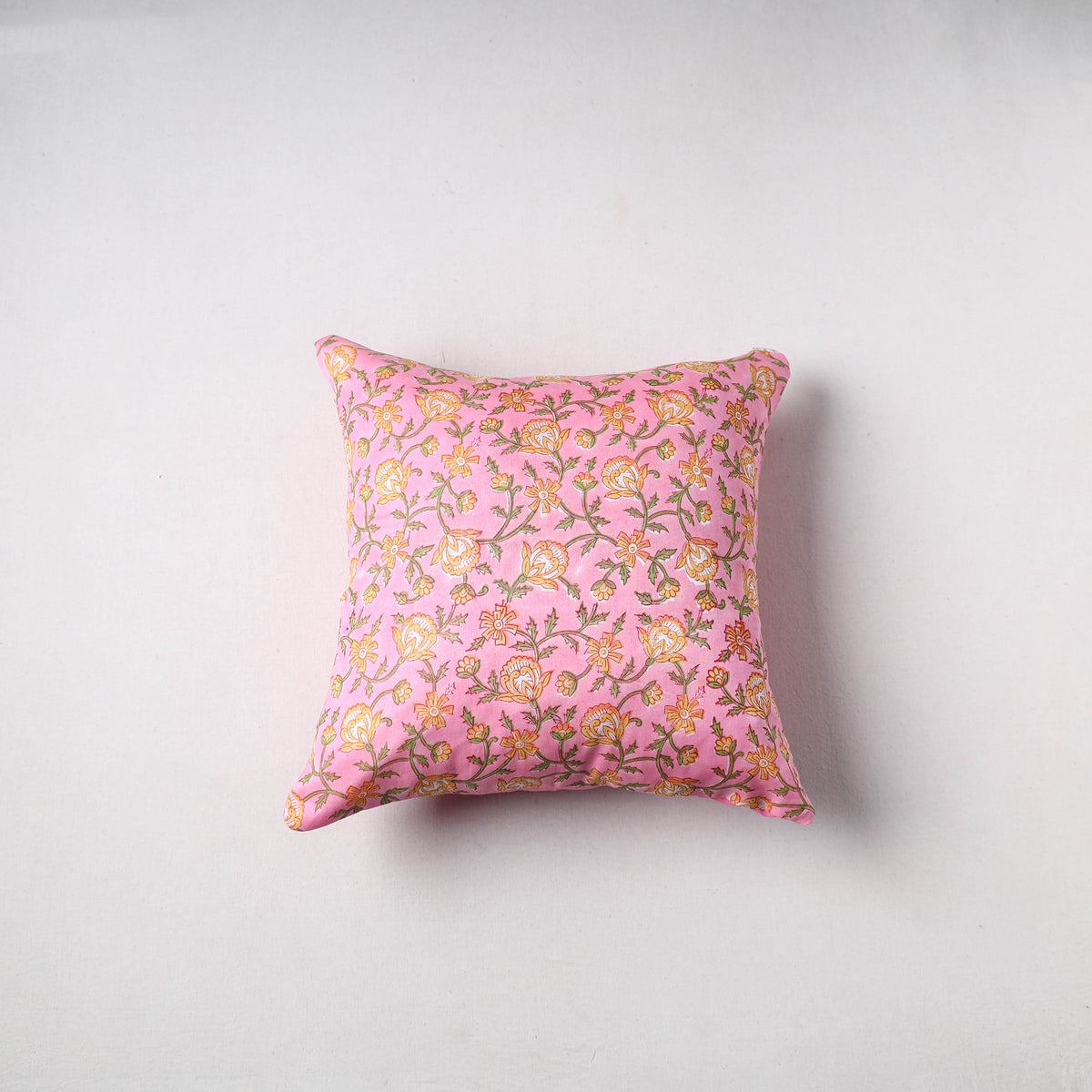 Sanganeri Floral Print Chanderi Silk Cushion Cover (16 x 16 in) 36