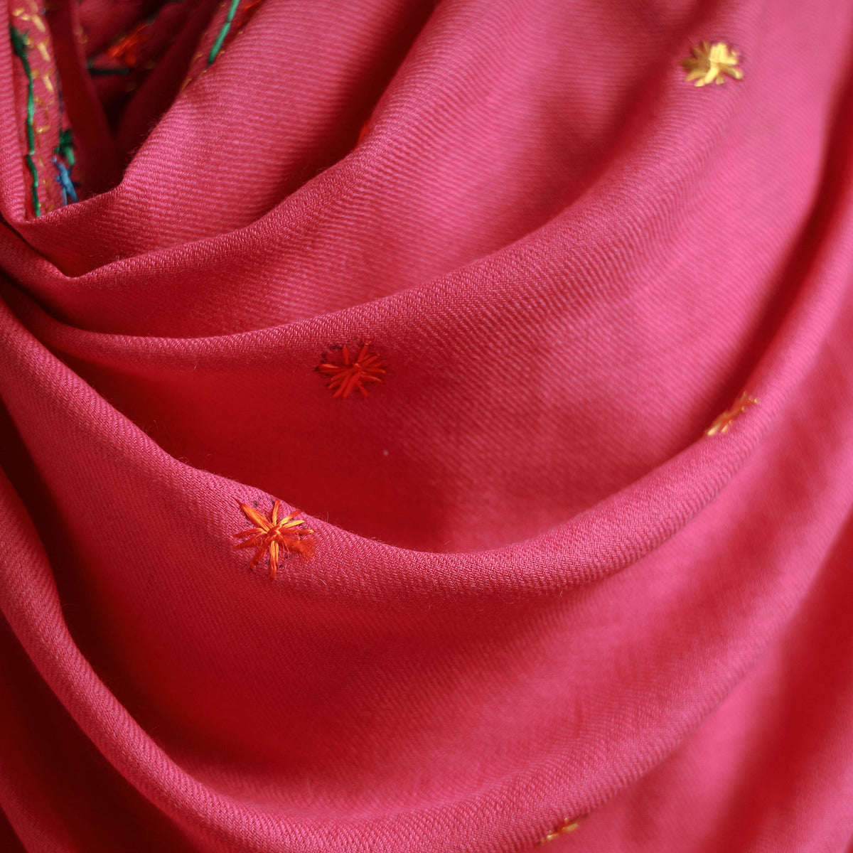 Pink - phulkari hand embroidered wool shawl 21 - handcrafted