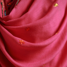 Pink - phulkari hand embroidered wool shawl 21 - handcrafted