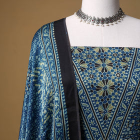 Ajrakh Hand Block Print Natural Dyed Modal Silk Unstitched Dress Material: Kurta with Dupatta 26