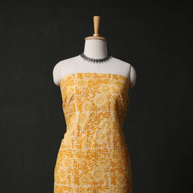 Hand Block Batik Print Cotton 2pc Unstitched Dress Material Kurta Set with Earrings 05