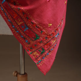 Pink - phulkari hand embroidered wool shawl 21 - handcrafted
